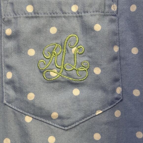LRL Sleep Shirt M Blue Flannel Polka Dot Lauren Ralph Lauren Soft Logo Lounge - Picture 5 of 10